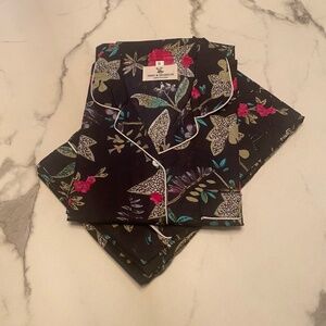 NWOT Handmade, Hand Block Print, Cotton Pajama Set In Black Floral
